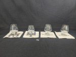 LOTE DE COM 4 TAÇAS PARA APERITIVO EM VIDRO EM DOIS TAMANHOS SENDO A MENOR COM BRASÃO, APRESENTA MICRO BICADO  E 4 PORTA COPOS EM DOIS MODELOS ESCRITO NORDEN.MEDIDA: TAÇAS MAIOR 5 CM D X 9,5 CM DE ALTURA, MENOR 4,5 CM D X 8 CM DE ALTURA, PORTA COPOS 14 CM X 13,5 CM