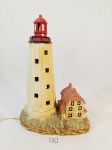 ABAJUR REPRESENTANDO FAROL SANDY HOOK 1764, 1991 GEO Z LEFTON 00132.  em biscuit MEDIDA: 27 CM DE ALTURA X BASE 19 CM X 11 CM DE LARGURA