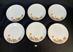 JOGO COM 6 PRATOS DE SOBREMESA EM PORCELANA REAL BRANCA COM DECORAÇÃO FLORAL. MEDIDA: 19 CM D