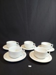 JOGO COM 5 XÍCARAS DE CHÁ EM PORCELANA BRANCA. MEDIDA: XÍCARA 10 CM D X 5,5 CM DE ALTURA, PIRES 17 CM D