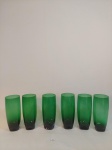 JOGO COM 6 COPOS LONGOS  PARA ÁGUA/SUCO EM VIDRO NO TOM DE VERDE.MEDIDA:6,5 CM D X 15,5 CM DE ALTURA.