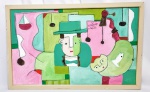 ASFADUROFF NIBBES - 50 x 80 - ´´COMPOSIÇÃO MUSICAL´´ - Lindíssima e rara pintura executada finamente em técnica mista encáustica, representando bela cena riquíssima em movimentos e tonalidades vibrantes. Assinada no C.S.D. e no verso. Mede 50 x 80 cm. Enquadrada em moldura de madeira patinada medindo 55 x 85 cm. NOTA: Uruguaio radicado no Brasil, Nibbes é um pintor de alma celeste que atravessa fronteiras com suas obras coloridas numa busca do desequilíbrio de suas formas. Formas que fogem da simetria acadêmica, e que nos fazem mergulhar num universo único, particular, permeado de alegria.Nibbes mora no Brasil desde 1998 e já realizou exposições no Uruguai e participa de Bienais como artista convidado; destacando-se na Bienal da República da Coréia do Sul em 1997 expondo sua técnica mista de encaustica sobre tela. O artista é representado por Galerias de Artes no Canadá, Estados Unidos, Brasil e Uruguai. Seus primeiros contatos com a Pintura aconteceram em 1965|1967 no Colégio Liceu Onze de Cerro, no Montivideo onde foi aluno dos pintores Luiz Azevedo e Torres Garcia.1970 | 1980 - Foi representado pelas Galerias de Artes do Canada e de Nova York, tendo trabalhos seus levados à leilão pela Sothebys NY, como artista Sul Americano ao lado de nomes importantes como Torres Garcia, Pedro Figari e José Cúneo. 1984 | 1990 realiza exposições no Uruguai e participa de Bienais destacando-se na Bienal da República da Coréia do Sul em 1997. Em 2011 sua exposição "Carlitos, está Amando?" chega no Espaço Cultural Zumbi dos Palmares da Câmara dos Deputados em Brasíia.