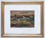 JOSÉ SIMEONE (1930-) - Raríssima e linda pintura finamente executada em técnica de óleo sobre placa, representando bela paisagem rica em movimentos e colorações. Mede 18,0 x 25,0 cm. Assinada no C.I.E. e datada de 1980 no C.I.D. Bom estado de conservação. Enquadrada em moldura de madeira patinada da época medindo 37,0 x 44,0 cm. NOTA SOBRE O ARTISTA: José Simeone é, sem dúvida, um dos melhores pintores brasileiros. Seus quadros têm um aspecto temporal muito forte. Diante de suas telas, paisagens urbanas, desertas ou com poucos personagens, cria-se, no observador, a sensação de um tempo dilacerado. Um pouco como nos quadros de Vermeer (pintor holandês, 1632-1675), com soluções formais novas e representativas da vida cotidiana nas metrópoles de nosso país. O artista inclui também, em sua obra, algumas naturezas mortas que revelam uma matéria pictórica primorosa: camada sobre camada, o artista cria uma luz harmoniosa e convincente, com massas de tinta complexas em conjunto aparentemente simples, mas muito rica cromática e materialmente. Em 2008, Simeone foi o artista homenageado pelo II Território de Belas Artes de Araraquara. Seria muito importante que museus do país fizessem uma grande respectiva do trabalho desse mestre da pintura brasileira, ainda pouco conhecido pelo grande público. Sala II do Centro CulturalChristophe Spoto nasceu em São Paulo, vive e trabalha em Araraquara. É formado em pintura pela Accademia di Belle Arti di Carrara, na Itália, onde viveu e estudou de 1986 a 1990. É o curador responsável pelo Território da Arte de Araraquara, desde sua primeira edição, em 2003. Em sua extensa experiência profissional, o artista foi curador da Exposição Ikue Xuta, no metrô de São Paulo, nas Estações da Sé, Paraíso, Largo Treze e Clínicas, em 2008. Em 2007, foi curador local da exposição de esculturas Mestre Jorge, uma realização do Circuito Cultural Banco do Brasil, etapa Araraquara, em conjunto com a Prefeitura Municipal, no Palacete da Esplanada das Rosas. Faz agora a curadoria da mostra de Simeone no Centro Cultural da USP de São Carlos.