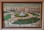 MIGUEL (machel) ZALTZMAN (Polônia  1903-1985 São Paulo) - PRAÇA DIZENGOFF (TEL AVIV - ISRAEL ) - Raríssima e antiga belíssima pintura finamente executada em técnica de óleo sobre tela representando tradicional praça Dizengoff rica em colorações e detalhes. Assinada no C.I.D datada de 1970. Grande pintura medindo 95 x 60 cm. Enquadrada em Moldura da época medindo 110 x 75 cm. Bom estado de conservação.  NOTA SOBRE O ARTISTA: Miguel (Machel) Zaltzman (1903-1985), pintor e retratista da comunidade judaica no Brasil durante 50 anos. Machel nasceu em 1903, no vilarejo de Chmielnick, na Polônia e imigrou para o Brasil em 1931. Em 1933 sua esposa, Sara Buchwald, e sua filha, Rachela (Flint), se uniram a ele em São Paulo, onde o casal teve mais um filho, Bernardo. Viveu em São Paulo até sua morte, aos 82 anos, em 1985. As famílias de Machel e Sara, que permaneceram na Polônia, foram assassinadas durante o Holocausto. Machel retratou integrantes da comunidade judaica de várias cidades brasileiras e pintou mais de mil quadros, com óleo sobre tela. Profundo conhecedor de temas judaicos, costumava ministrar palestras, em ídiche, hebraico e português.