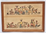 LUCY MARY WILES (Joanesbugo, África do Sul, 1920 - 2008) - Raríssima e bela pintura em técnica mista sobre cartão, representando linda cena riquíssima em movimentos e colorações. Assinada no C.I.D. Mede 28,0 x 42,5 cm. Enquadrada em moldura de madeira da época medindo 32,5 x 47,0 cm. Bom estado de conservação. NOTA SOBRE O ARTISTA: Lucy Mary Wiles (Mullins) nasceu em Joanesburgo em 1920. Wiles formou-se em enfermagem. Ela também estudou com Nils Andersen e Walter Gilbert Wiles e estudou arte em meio período na Escola de Arte de Joanesburgo e na Escola Barnato Park. Seus primeiros trabalhos artísticos foram assinados como Lucy Wiles até seu casamento em 1953. O trabalho de Lucy era sobre o povo Xhosa no Transkei. Ela passou muito tempo em leitos de rios, vilas e lojas comerciais enquanto fazia seus retratos.Lucy Mullins, por meio de seu casamento com Brian Wiles, tornou-se membro da renomada família Wiles, que se dedica à arte há várias gerações e reside há muito tempo na região de Knysna, no Cabo Oriental. O estilo e a variedade de temas abordados pelos artistas dessa família como um todo sempre foram convencionais, abrangendo desde paisagens até retratos, que praticaram com grande aclamação do público. Foi em grande parte graças ao sucesso do pai de Brian Wiles, Walter Gilbert Wiles, que o litoral de Wilderness e Knysna ficou conhecido como "região dos Wiles".As obras anteriores de Lucy Wiles são assinadas com o nome Lucy Mullins e são anteriores ao seu casamento. A mulher Xhosa na Coleção Campbell Smith é dessa fase de sua carreira, mas não é especificamente datável. Ela mostra uma jovem mulher Xhosa usando um tradicional xale ocre e uma faixa de contas na cabeça. Sua cabeça está coberta por um "doek" convencional de estilo colonial, que não tem design, cor ou origem Xhosa tradicionais.Mullins continuou a trabalhar dentro de um gênero que se consolidou na arte sul-africana durante o período colonial. Tratava-se do "estudo nativo". O gênero surgiu durante as décadas de 1920 e 1930, em grande parte como resultado dos esforços de artistas como Leo François (1870-1938), presidente da Sociedade de Artistas de Natal. Ele e outros que, na época, estavam interessados em estabelecer uma "escola nacional sul-africana" tentaram despertar o interesse pelos estudos de figuras como um antídoto à predominância das paisagens locais em exposições anuais. Um incentivo para isso surgiu quando Karl Gundelfinger, um mecenas de Durban, instituiu o Prêmio Gundelfinger para a melhor pintura da "vida nativa". O prêmio valia 20 guinéus. Com o crescimento de sua popularidade entre os mecenas, o gênero também foi adotado por notáveis artistas negros como Gerard Bhengu (qv.) e George Pemba (qv.).ExposiçõesExposições Selecionadas 1959: Exposição Coletiva Wiles, Galeria Pieter Wenning, Joanesburgo. | 1961: Exposição individual, Galeria Pieter Wenning, Joanesburgo. Inúmeras exposições individuais na Galeria, Leisure Isle, Knysna.ColeçõesGaleria de Arte de Queenstown, Cabo Oriental | Galeria de Arte William Humphreys, KimberleyEducaçãoFaculdade Técnica de Natal