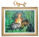 LASAR SEGALL ((Vilna,1889   1957 São Paulo-SP) - FASE NATUREZA MORTA - RARÍSSIMA E LINDA PINTURA FINAMENTE EXECUTADA EM TÉCNICA DE ÓLEO SOBRE ANTIGA TELA, REPRESENTANDO BELA NATUREZA MORTA COM FINOS TRAÇOS DO RENOMADO ARTISTA, ASSINADA NO C.I.D. MEDE 50 X 65 CM. ENQUADRADA EM MOLDURA DE MADEIRA TRABALHADA MEDINDO 63 X 79 CM. TELA EM BOM ESTADO DE CONSERVAÇÃO COM DESGASTES NATURAIS DO TEMPO CONFORME FOTOS EXTRAS, NÃO OBSTRUI A BELEZA DA MESMA. POSSUI MENÇÃO NO VERSO  (´´OBRA DOADA A MIM POR SEGALL´´). ARTISTA QUE DISPENSA COMENTÁRIOS, OPORTUNIDADE!