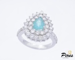 Anel Sofisticado Design Gota em Ouro Branco 18K com Turmalina Paraíba de 1,10 Cts 7,72 x 5,94 x 4,45