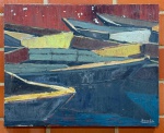 QUADRO - FLAVIO BARRÊDO - (1932-1995) - Tela - Estilo abstrato, pintura com textura proeminente, tinta espessa, técnica de impasto - cores em tons terrosos e vibrantes, formas orgâncicas. Assinado. Med. 73x92 cm. Apresenta faltas.