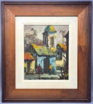 QUADRO - OSCAR AVERSA - OST - Representando casario, datado 74. Apresenta falha central na tela. Med. 29x24 cm e 52x47 cm.