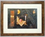 QUADRO - Wassily Kandinsky - Artista russo-alemão - Reprodução da obra abstrata entitulada TWO CROSSES - Original de 1929 - Envidraçada e emoldurada. Med. 18x27 cm e 32x39 cm. 