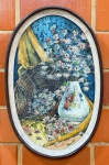 QUADRO - FLAVIO BARRÊDO (1932-1995) - OST - Retratando arranjos florais em vaso e cesto, sobre fundo azul e amarelo. Técnica de impasto com pinceladas visíveis e textura predominante. Med. 64x45 cm e 82x33 cm.