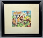 QUADRO - MAURY - Técnica Mista, representando CENA COTIDIANA DE INTERIOR, assinado e datado 1986. Emoldurado e envidraçado. Med. 18x22 cm e 40x45 cm. Leve desgaste na moldura.