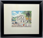 QUADRO - MAURY - Técnica Mista, representando CENA COTIDIANA DE CIDADE, assinado e datado 1986. Emoldurado e envidraçado. Med. 18x22 cm e 40x45 cm.