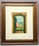 QUADRO - R. DEPAOLI - OST, entitulada no verso "O PATEO NA PAISAGE", assinado e datado 1975. Med. 22X16 cm e 44X28 cm.