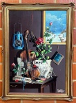 ALFANO DARDARI (1924 - 1988) ESCOLA ITALIANA - "VIOLINO - JORNAL - ROSA" - Pintura com técnica de TROMPE-L´OEIL, OST., Assinado e datado 1985. CURIOSIDADE: Alfano Alfredo Dardari foi um importante e popular pintor italiano que se descatou no mercado utlizando a técnica de perspectiva Trompe-l'il . Em 1979, ele recebeu o Golden Brush Award. Seus trabalhos são muito apreciados nos Estados Unidos e atingem altas cotações. Med. 98X67 cm e moldura 115X84 cm.