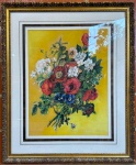 QUADRO - SANDRA DARDARI - Técnica Mista - Buque de flores - Assinado. Envidraçado e emoldurado. Med. 61x47 cm e 93x78 cm. Datado no veso 1994.