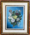 QUADRO - SANDRA DARDARI - Técnica Mista - Buque de flores - Assinado. Envidraçado e emoldurado. Med. 61x47 cm e 93x78 cm. Datado no veso 1994.