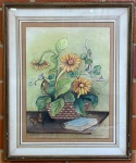 QUADRO - SANDRA DARDARI - Técnica Mista - Girassóis - Assinado. Envidraçado e emoldurado. Med. 63x48 cm e 92x75 cm.