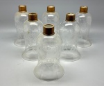 CRISTAL - Conjunto de 6 delicadas mangas em cristal, ricamente lapidada, decorada com folhagens e flores, acabamento inferior em cobre. Med. 22x4x13 cm.