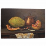 LUIZ A. FIORE - Óleo sobre eucatex - "Mamão", sem moldura. Assinatura CID, sem data. 40 x 60 cm.