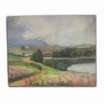 LUIZ A. FIORE - Óleo sobre eucatex - "Estrada", sem moldura. Sem assinatura, sem data. 24 x 30 cm.