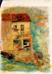 ANTIGUIDADE - Aquarela, "Cena Urbana" (I/XII/31), H. Wolff, 1931. Assinada CID. Mede  28 x 22 cm, sem moldura. Papel especial com tratamento over lay em resina natural, marcas do tempo. Atribuído a Hilda Wolf, impressionista alemã.