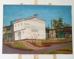 .MILTON RIBEIRO -  Igreja  Congressional, Av. W3 - OST -  92 X 65 cm - 1968. Asa Norte, Brasília. Ribeiro, Milton Martins / 1922-2013. Artista catalogado. Acervo Particular. Peça autenticada.
