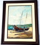 PINTURA - "Marina  com veleiro" - OST, assinado CID, Baur, Luciano - Rio de Janeiro, 1987.  Medidas com moldura: 93 x 73 cm.