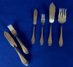 PRATA - Faqueiro EBERLE 1200, com 22 peças servir peixes - 10 garfos / 10 facas / 02 talheres de serviço. Gravado Prata 90. Ótimo estado.