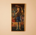 G.GUIMARÃES - "Garoto com tabuleiro", Pastel Óleo s/ eucatex. Assinado CID, 1964. Mede 60 x 28 cm.