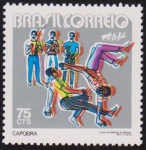 Brasil 1972- Capoeira, selo comemorativo sem carimbo com goma e variedade de deslocamento total das cores! Apenas 35 selos com esta magnífica variedade! Uma das mais raras da década de 70!