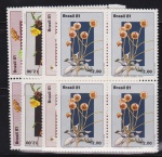 Brasil 1981 - Flores, série completa em quadras sem carimbo com goma integral!