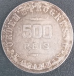Moeda - Brasil - valor de 500 Reis !! material prata !! ano de impressão 1906 !! valor de mercado cerca de 35 Reais !! com patina do tempo !! valor inicial muito abaixo !!