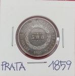 Moeda  - Brasil -  Material prata !! Ano de 1859 !! Valor de 500 reis !! Tempo do Imperio  !! !! Estimativa de mercado = 65,00  !! 