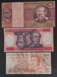 3 cedulas - Brasil !! valor de 100 cruzeiros de épocas financeiras diferentes !! bom estado de conservação !! e valor de 100 cruzados novos !!