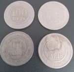 4 moedas - Brasil !! todas de valor de 100 Reis do tempo da Republica !! anos diferentes !! 1893 !! , 1896 !! , 1897 !! e 1898 !! todas MBC !!