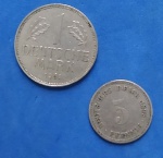 2 Moedas / alemanha - 5 Pfennig ano de 1898 A !! Raridade + 1 Mark 1961 !!!