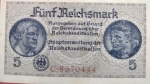 Cedula - Alemanha !! Valor de Funf Reichsmark !! Periodo de 1933 até 1945 ( segunda guerra mundial ) !! 