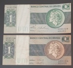 Cedula _ Brasil - 2 peças valor de 1 Cruzeiros tipo asteristico !! !! diferentes  cada uma globo verde e globo marrom !! acervo de colecionador !! dificil de aparecer juntas !!