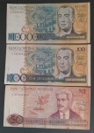 3 cedulas - Brasil - valores diferentes ... 100 Cruzados e 50 Cruzados !! + 100 Mil cruzeiros antes da transformação para Cruzados !! bom estado de conservação
