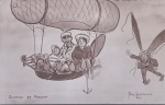 Cartofilia- Charge  A CONQUISTA DO AR !!! desenho de balão familiar !! com selo de época !! acervo de colecionador !! origem da Inglaterra !! preto em branco !! decada de 1930 !!