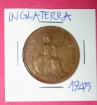 Moeda Inglaterra - One Penny - ano de 1945 mat bronze !! periodo fim da segunda guerra mundial !!! dificil de aparecer !!