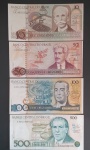 4 cedulas - Brasil !! flor de estampa !! serie Cruzados !! valores de 10, 50 , 100 e 500 cruzados @@ !!