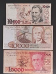 3 cedulas - Brasil !! Flor de estampa !! serie diferentes !! valores de 10.000 !! periodos financeiros diferentes !!