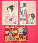 Cartofilia, 3 postais do Japão, difícil de aparecer 1 antigo em tecido de pano !!