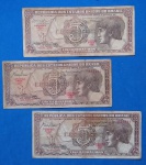 3 cedulas/Brasil - 5 cruzeiros , Indio- serie 025 , 030 e 076  estado de MBC