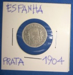 Moeda / Espanha , material prata !!! , raridade mais de 100 anos !! 50 centavos 1904 !!! 