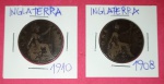 Moeda - Inglaterra !! One penny anos de 1908 e 1910 !! mais de 100 anos !!! raridades !!
