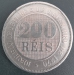 Moeda - Brasil !! valor de 200 reis tempo do Imperio !! material cuproniquel !! ano de 1887 !! data mais dificil !! modelo fundo linhado !! estado de  MBC + data bem legivel !!  valor de mercado cerca 50 Reais