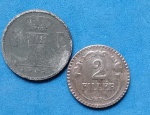  2 Moedas / material Zinco !! Tempo da segunda guerra mundial !! Belgica e Hungria , anos de 1942 e 1940   !!!   !!